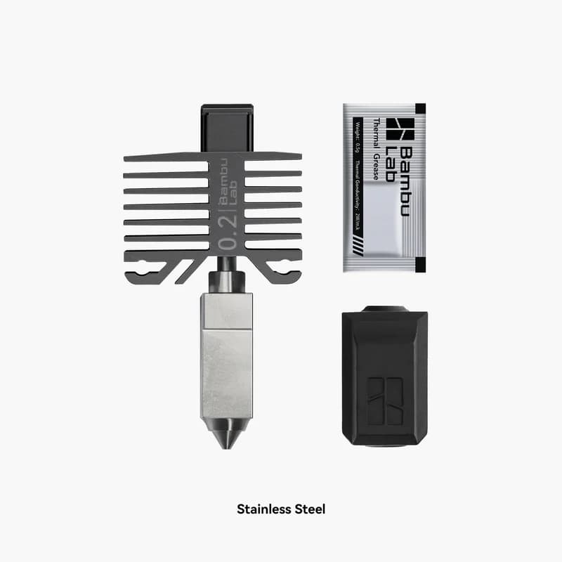 Hotend with stainless steel nozzle - 0.2 mm (X1 Series & P1 Series)
