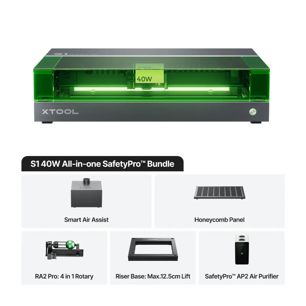 xTool S1 Enclosed Diode Laser Cutter 40W All-in-One SafetyPro BUNDLE (Black)
