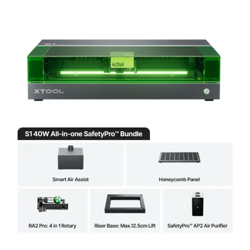 xTool S1 Enclosed Diode Laser Cutter 40W All-in-One SafetyPro BUNDLE (Black)